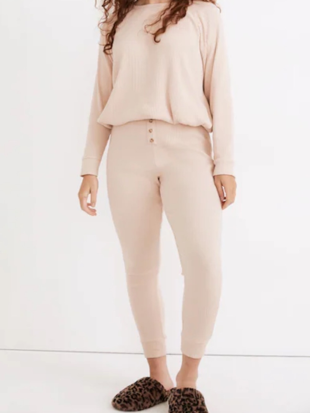 Madewell Ribbed High-Waist pajama Pants in Pale Blush med